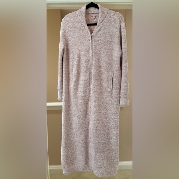 Barefoot Dreams CozyChic® V-Neck Zip Front Robe Size S/M Dusty Rose White NEW. - Picture 4 of 8
